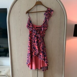 House of Harlow 1960 Pink and Blue Floral Wrap Mini Dress